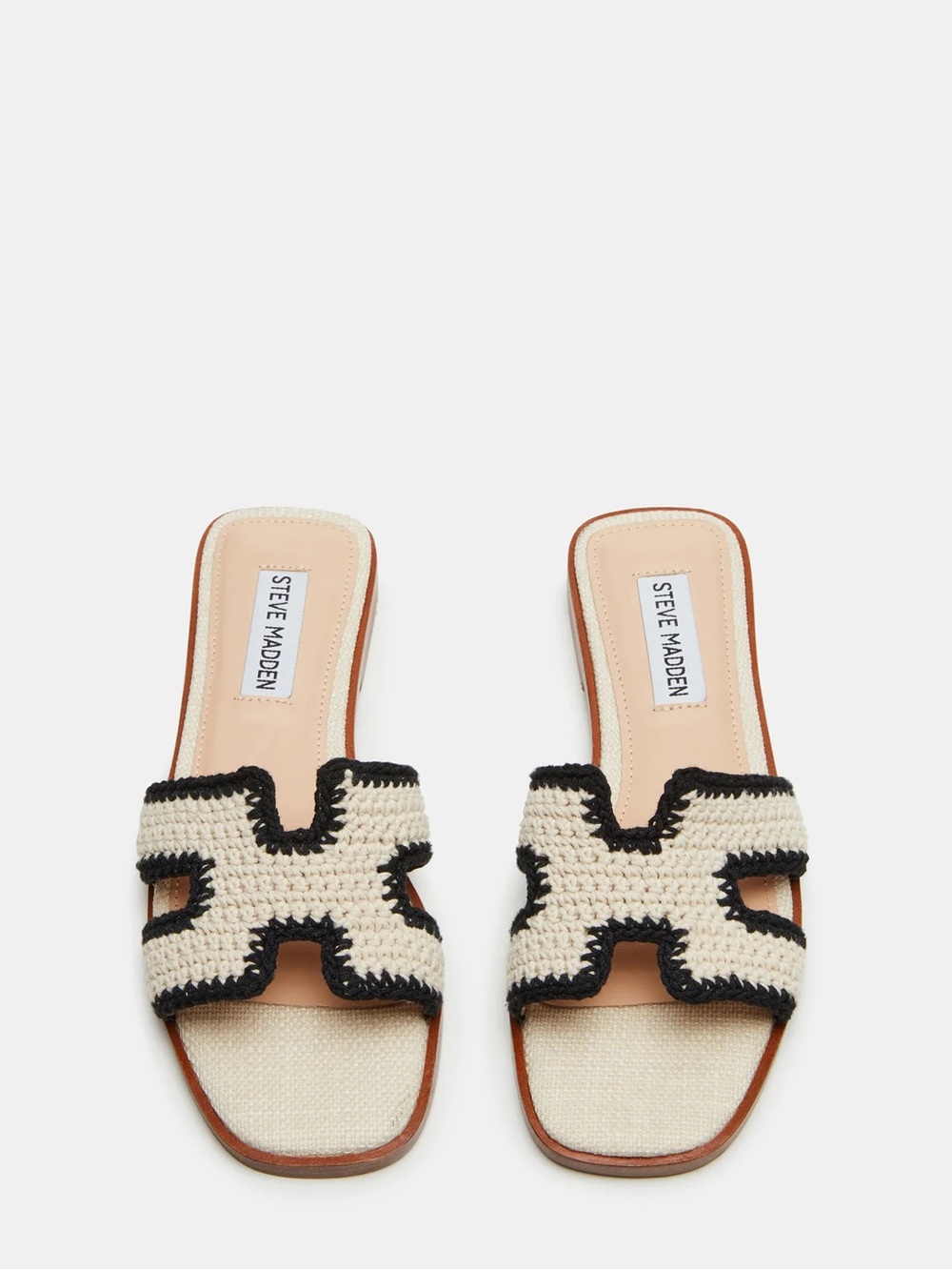 Steve Madden HADYN CREAM MULTI Ivory Crochet Slide Sandals with Black Trim - 7